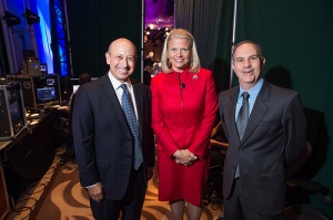 Goldman Sachs' Lloyd Blankfein, IBM's Ginni Rometty and Fortune's Andy Serwer backstage at MPW.