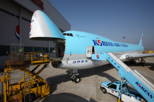 A Boeing 747-8 freighter operated by Korean Air Lines at Incheon International Airport in Incheon, South Korea. Photo by SeongJoon Cho/Bloomberg